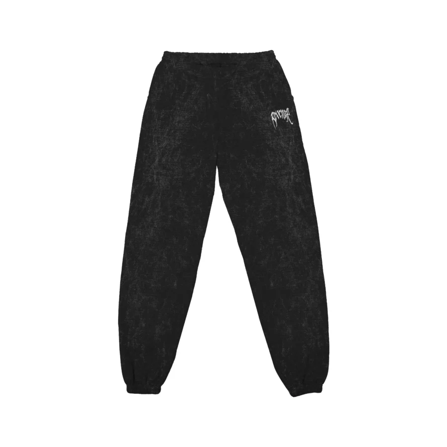 ACID WASH EMBROIDERED BASIC SWEATS BLACK