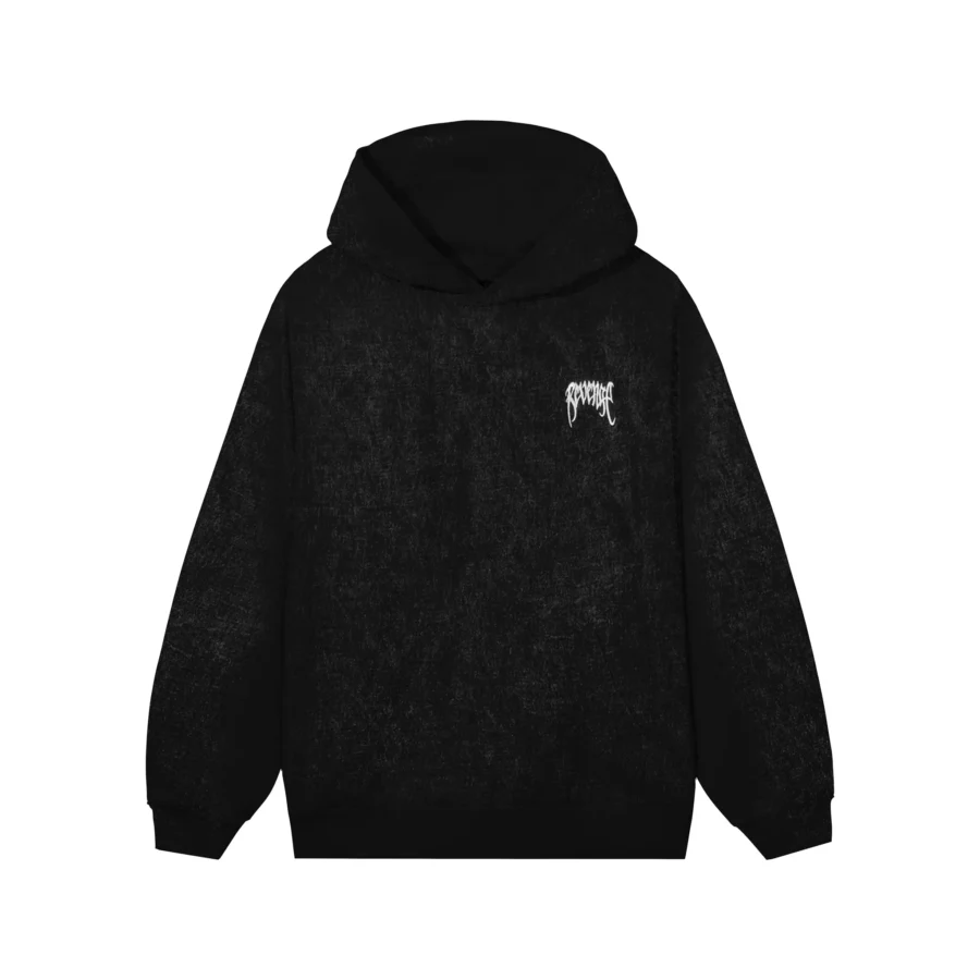 ACID WASH EMBROIDERED BASIC HOODIE BLACK