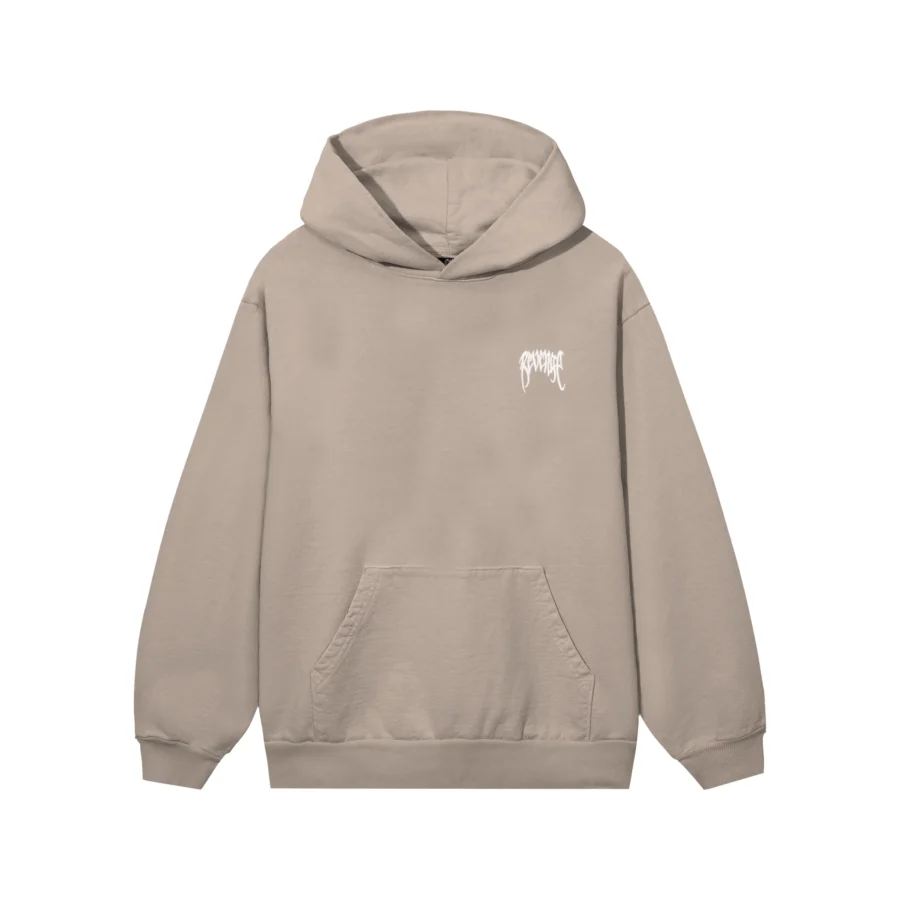 EMBROIDERED BASIC HOODIE LIGHT BROWN