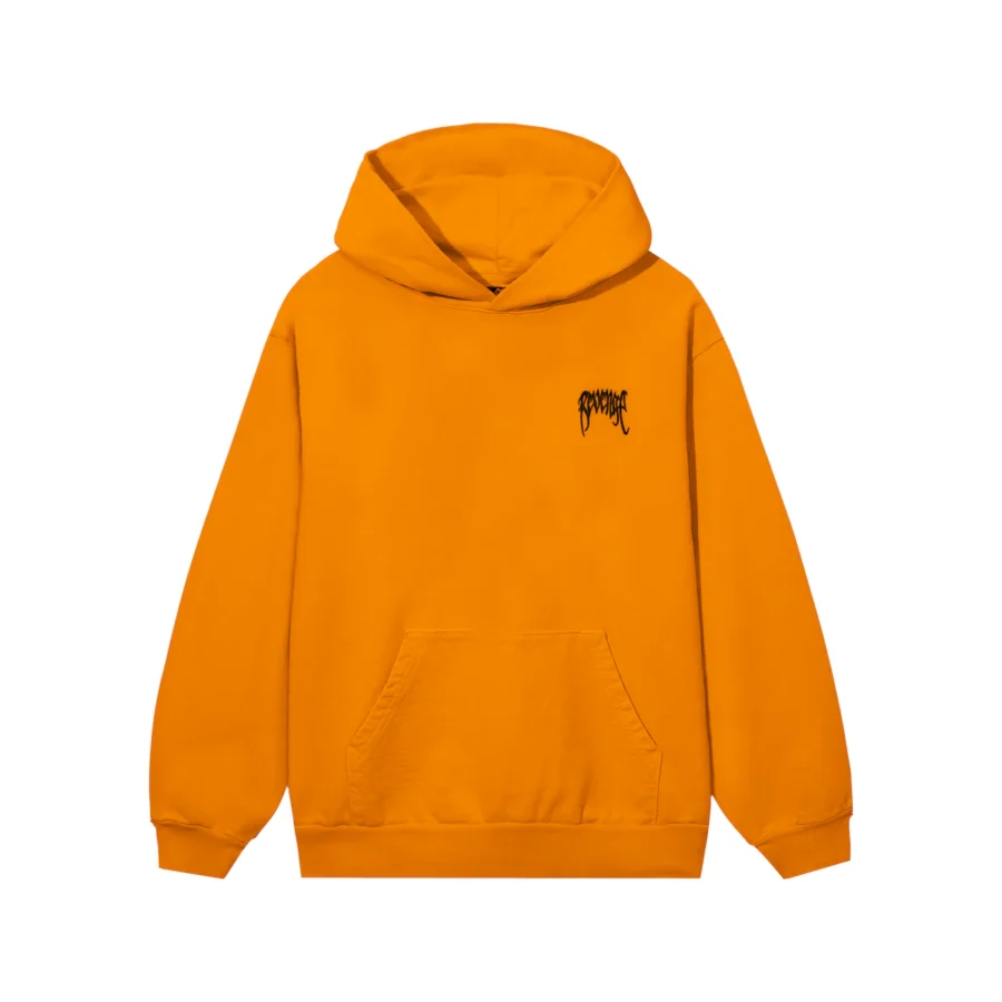 BLACK EMBROIDERED BASIC HOODIE ORANGE