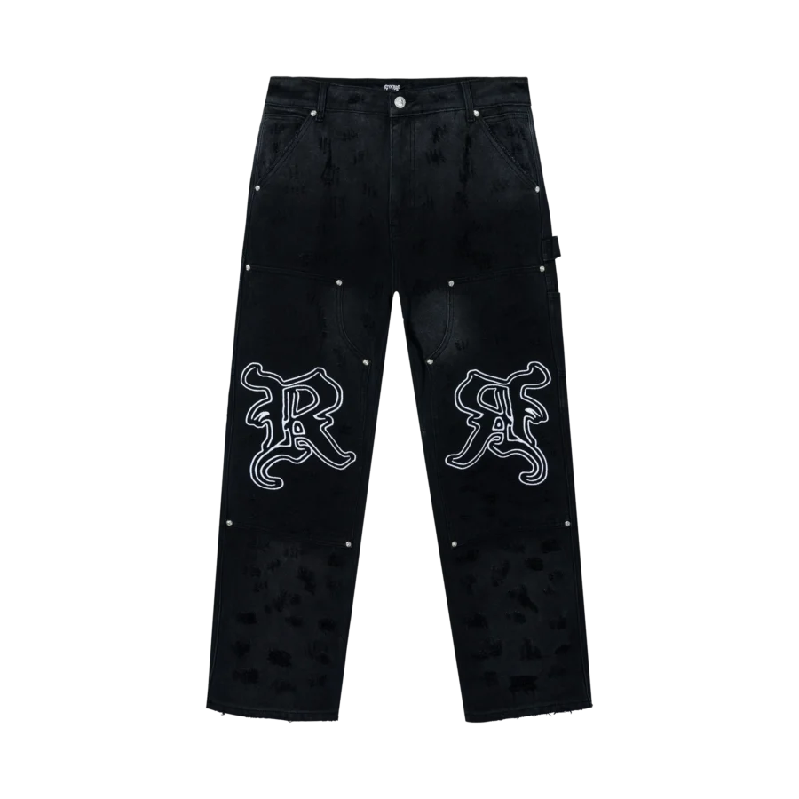 DISTRESSED R CARPENTER PANT WASHED BLACK