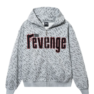 Revenge Embroidered Zip Heather Grey front view