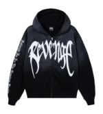 Revenge Embroidered Arch Logo Zip Washed Black/White front view