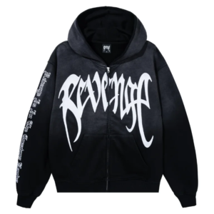 Revenge Embroidered Arch Logo Zip Washed Black/White front view