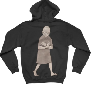 Revenge Rosary Hoodie back view with streetwear design