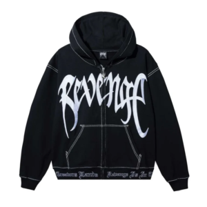Revenge Xxxtentacion Contrast Zip Up Hoodie Black front view