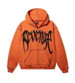 Revenge Xxxtentacion Contrast Zip Up Hoodie Orange front view