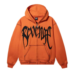 Revenge Xxxtentacion Contrast Zip Up Hoodie Orange front view