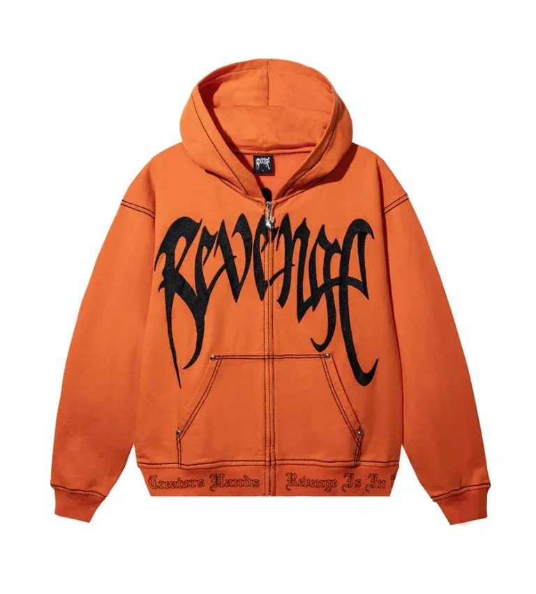 Revenge Xxxtentacion Contrast Zip Up Hoodie Orange Front Revenge Xxxtentacion Contrast Zip Up Hoodie Orange front view