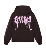 Revenge Xxxtentacion Hoodie Brown/Pink front view with pink Revenge graphic
