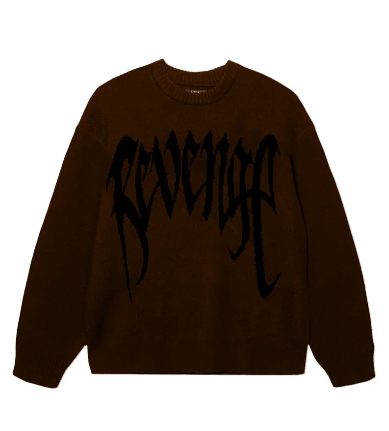 Revenge Arch Logo Knit Sweater Brown/Black Front Revenge Arch Logo Knit Sweater Brown/Black front view
