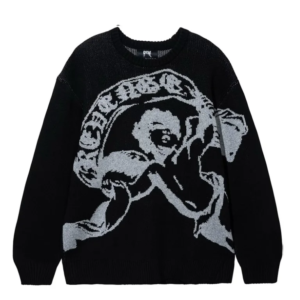 Revenge Cherub Knit Sweater Black/Grey front view