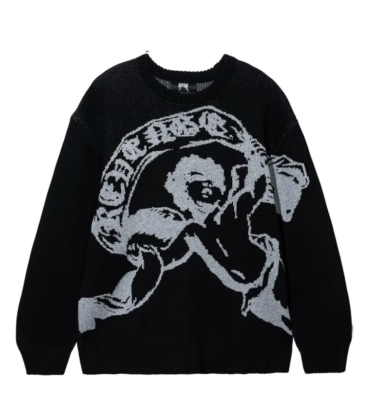 Revenge Cherub Knit Sweater Black/Grey Front Revenge Cherub Knit Sweater Black/Grey front view