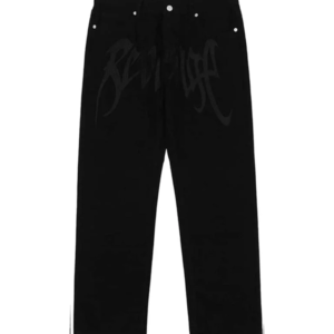Revenge Embroidered Logo Denim Pant Black front view