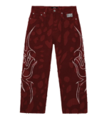 Revenge Flame Distressed Boro Denim Jean Red front view