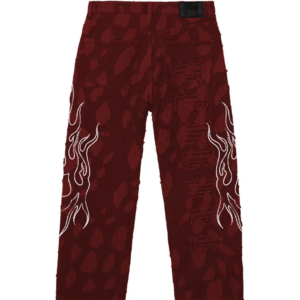 Revenge Flame Distressed Boro Denim Jean Red back view
