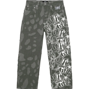 Revenge Graffiti Distressed Boro Denim Pant Grey front view