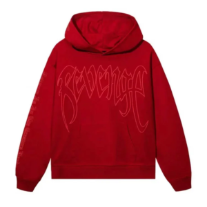 Red Revenge Hoodie front view with graphic design