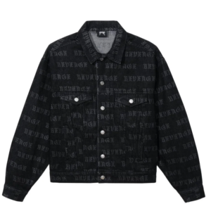 Revenge All Over Logo Denim Jacket Black front view