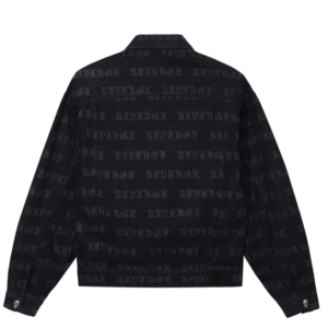 Revenge All Over Logo Denim Jacket Black back view
