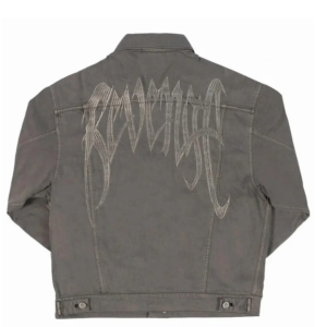 Revenge Embroidered Logo Denim Jacket Grey back view