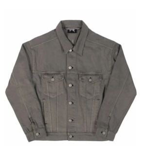 Revenge Embroidered Logo Denim Jacket Grey front view