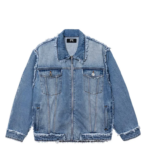 Revenge Frayed Skull Patched Denim Jacket Indigo front view