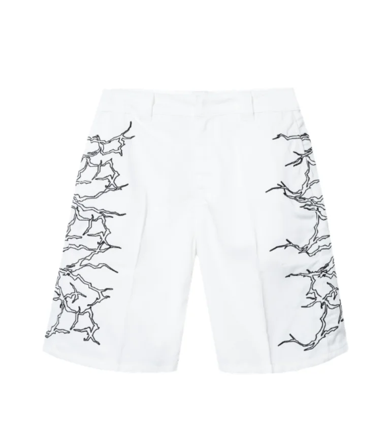 LIGHTNING WORK SHORTS WHITE/BLACK Front LIGHTNING WORK SHORTS WHITE/BLACK front view